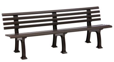 Preview: Bank 4 Sitzer aus Kunststoff, braun, 200 cm, stabile Gartenbank Sitzbank Parkbank