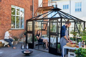 Preview: Gewächshaus Juliana Oase 8,8 m² Alu anthrazit / 3 mm Sicherheitsglas