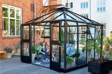 Preview: Gewächshaus Juliana Oase 8,8 m² Alu anthrazit / 3 mm Sicherheitsglas