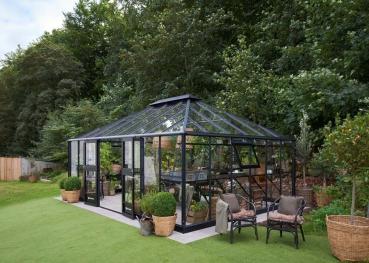 Gewächshaus Juliana Grand Oase 25,6m² Alu anthrazit 3 mm Sicherheitsglas