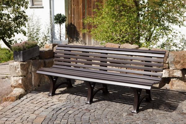 Bank 4 Sitzer aus Kunststoff, braun, 200 cm, stabile Gartenbank Sitzbank Parkbank, Blome