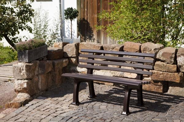 Bank 2 Sitzer aus Kunststoff Sitzbank braun 120 cm, stabile Gartenbank, Parkbank