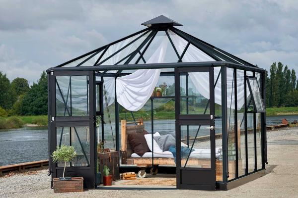 Gewächshaus Juliana Oase 8,8 m² Alu anthrazit / 3 mm Sicherheitsglas