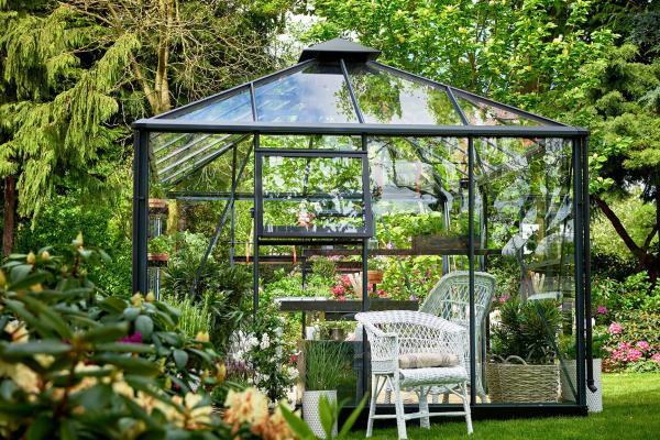 Gewächshaus Juliana Grand Oase 13m² Alu anthrazit 3 mm Sicherheitsglas