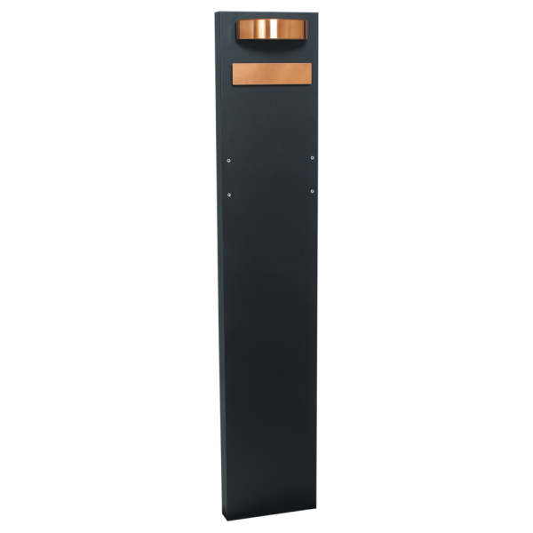 MEFA SÄULE 63 mit Beleuchtung und Namensschild Tiefschwarz Struktur RAL 9005S und Kupfer