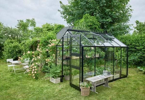 Halls Cotswold Burford 610 6,2 m² schwarz 3mm Sicherheitsglas + integrierten Fundamentrahmen