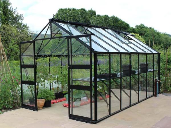 Halls Cotswold Blockley 814 11,3 m² schwarz 3 mm Sicherheitsglas + Fundamentrahmen